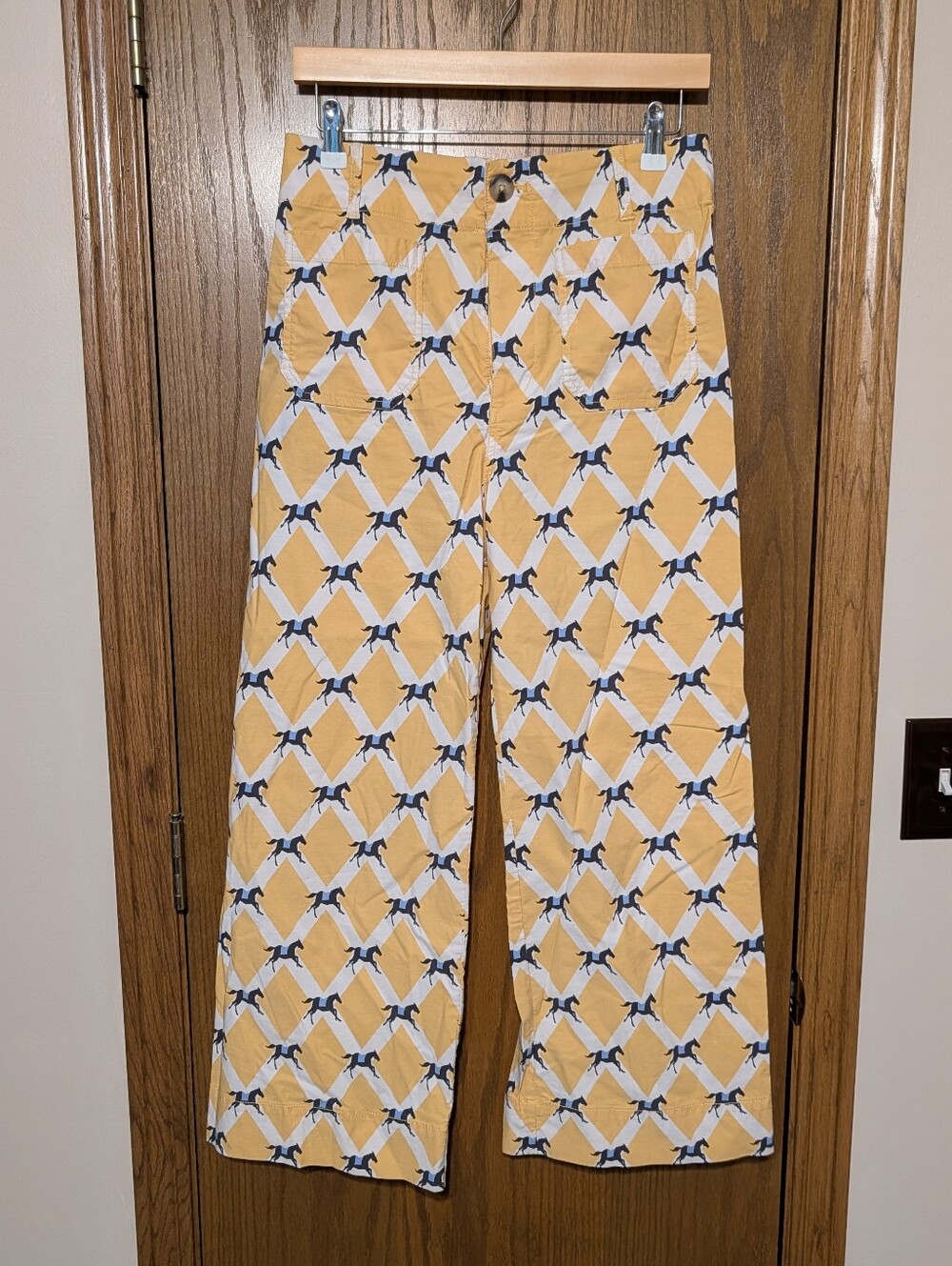 Maeve Anthropologie The Colette Crop Pants Yellow Horse Print 30 - Picture 2 of 5